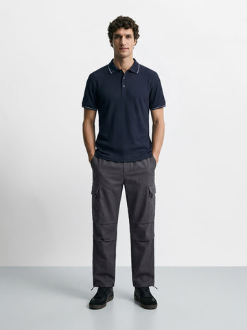 Men's Grey Relaxed Fit Solid Utility Cargo