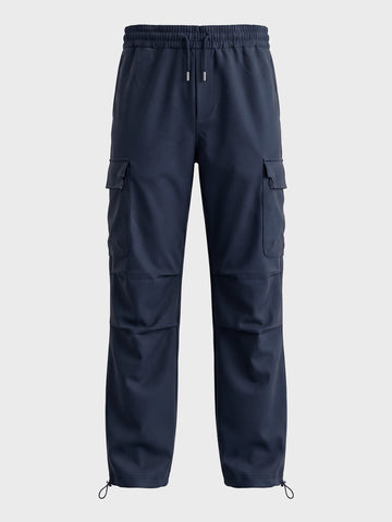 Men's Navy Blue Relaxed Fit Solid Utility Cargo