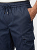 Men's Navy Blue Relaxed Fit Solid Utility Cargo