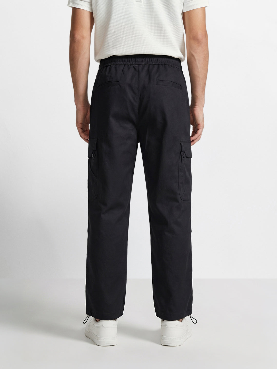 Men's Black Relaxed Fit Solid Utility Cargo