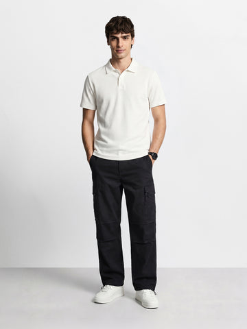 Men's Black Relaxed Fit Solid Utility Cargo