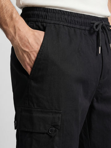 Men's Black Relaxed Fit Solid Utility Cargo