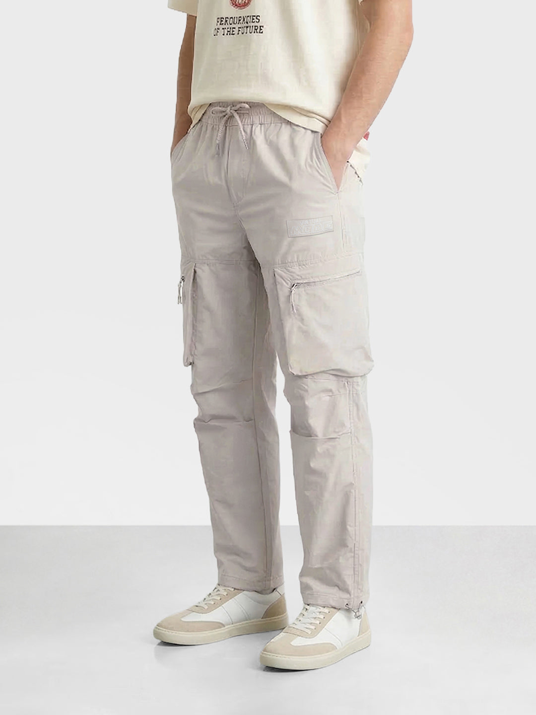 Men's White Relaxed Fit Solid Utility Cargo