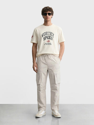 Men's White Relaxed Fit Solid Utility Cargo