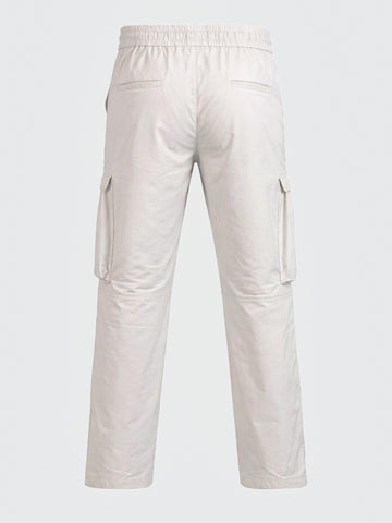 Men's White Relaxed Fit Solid Utility Cargo