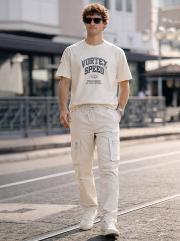 Men's White Relaxed Fit Solid Utility Cargo