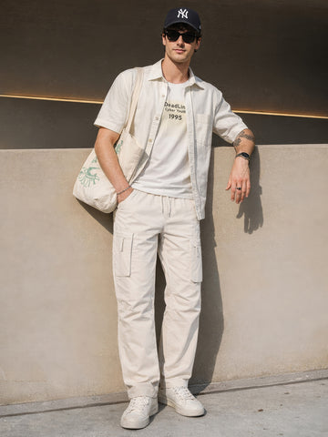 Men's Green Relaxed Fit Solid Utility Cargo