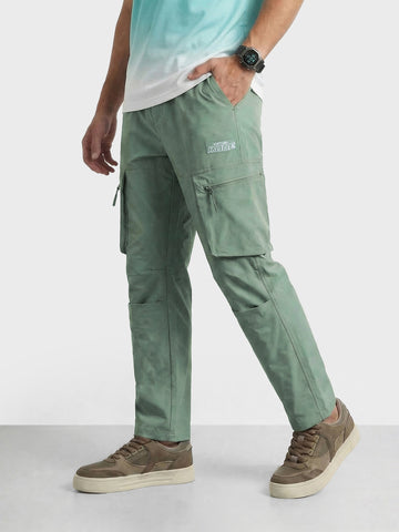 Men's Green Relaxed Fit Solid Utility Cargo