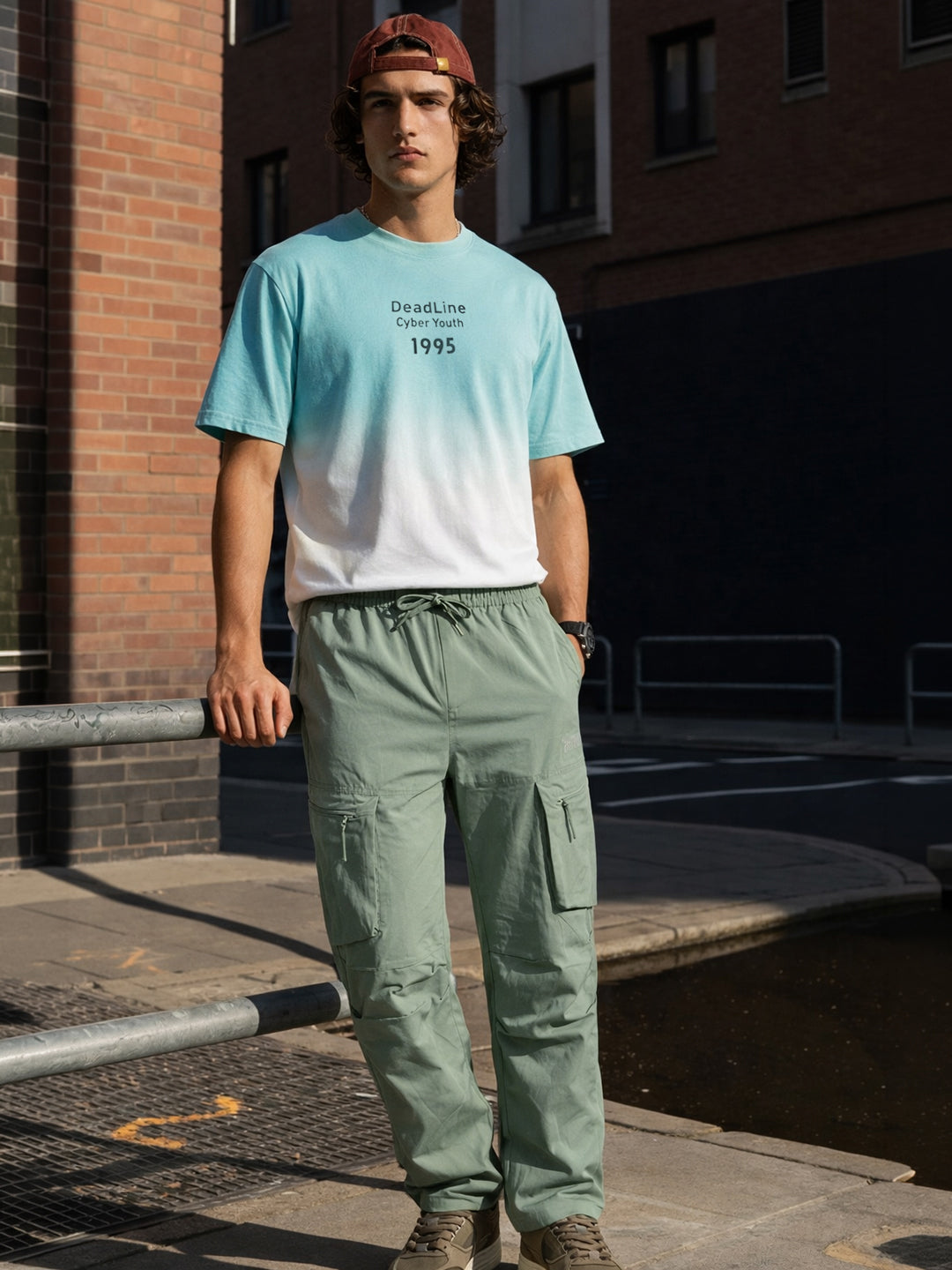 Men's Green Relaxed Fit Solid Utility Cargo