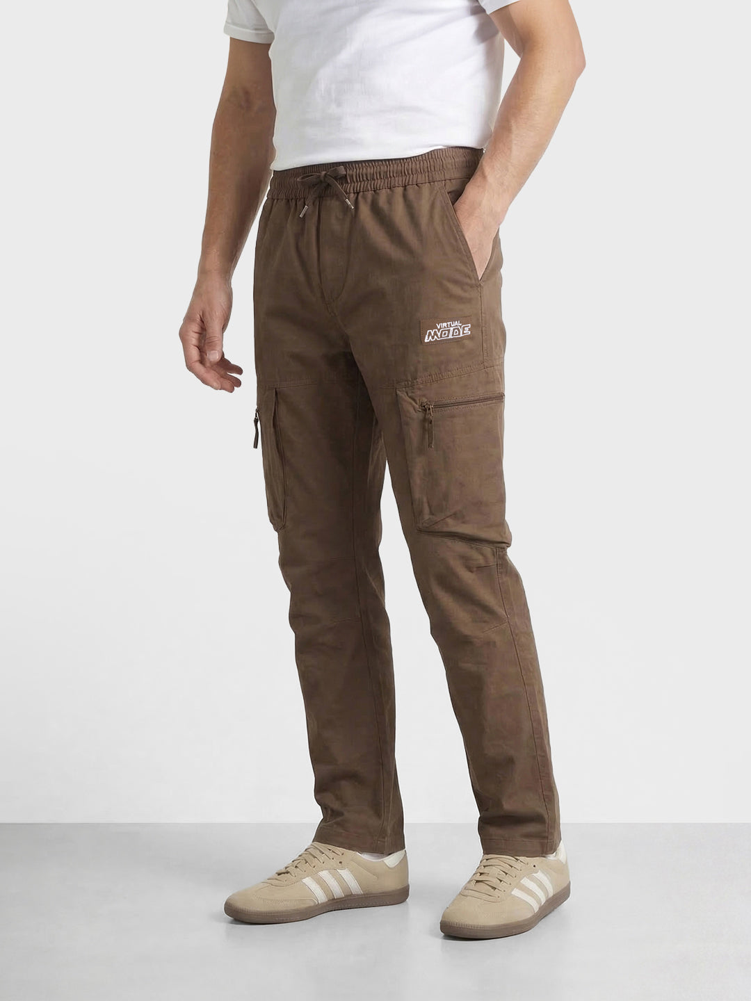 Men's Brown Relaxed Fit Solid Utility Cargo