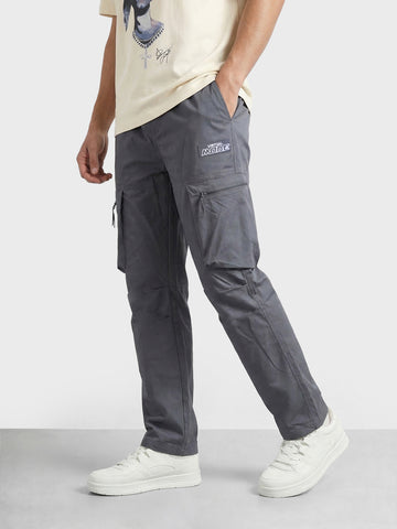 Men's Grey Relaxed Fit Solid Utility Cargo