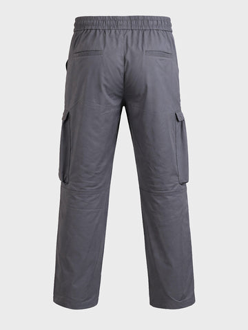 Men's Grey Relaxed Fit Solid Utility Cargo