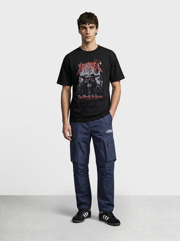 Men's Blue Relaxed Fit Solid Utility Cargo