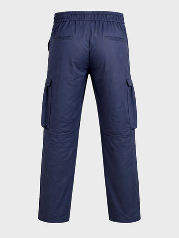 Men's Blue Relaxed Fit Solid Utility Cargo