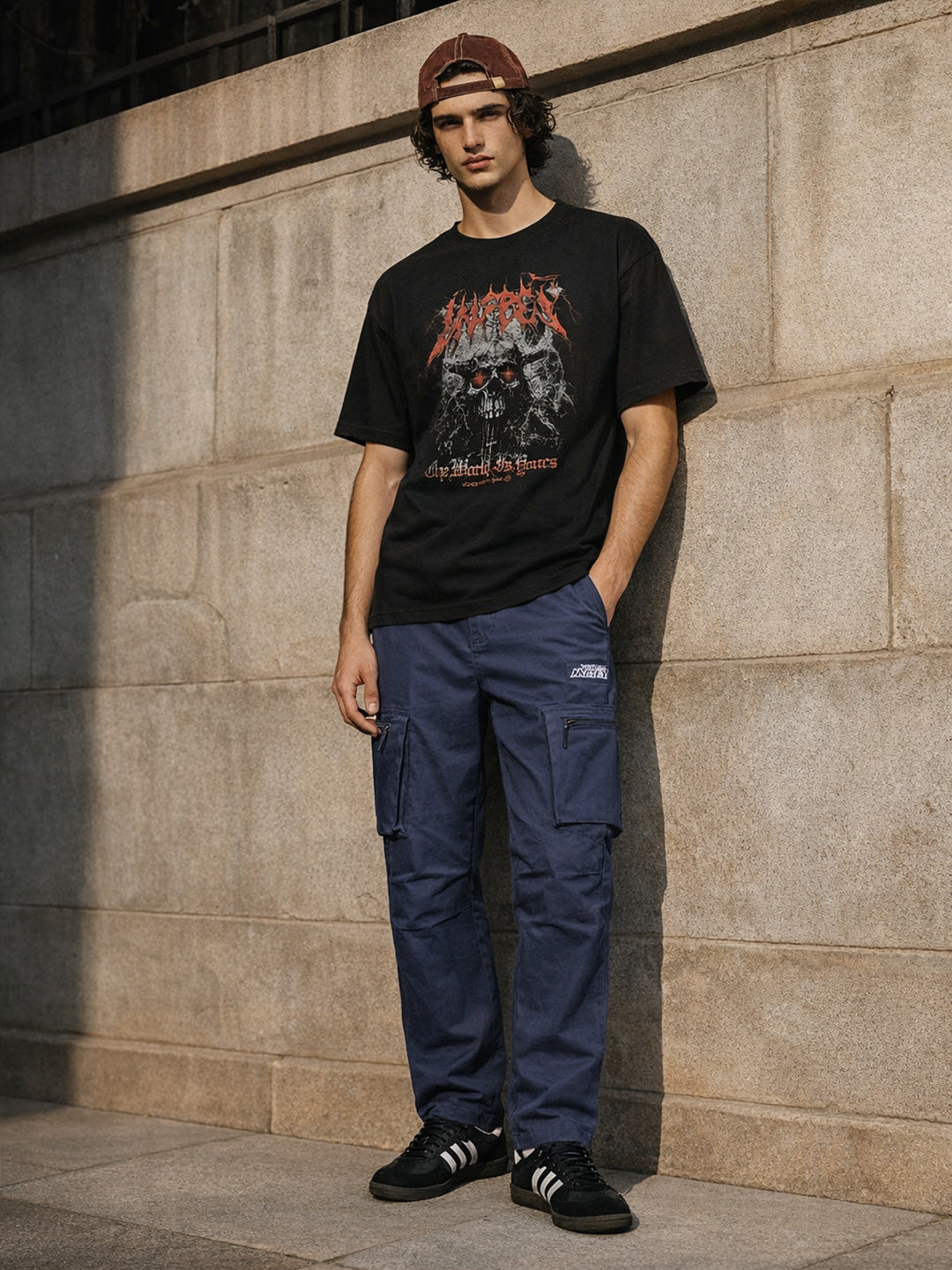 Men's Blue Relaxed Fit Solid Utility Cargo