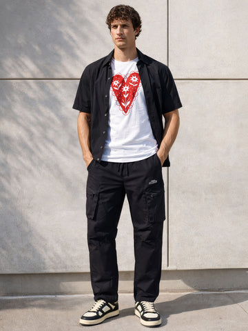 Men's Black Relaxed Fit Solid Utility Cargo
