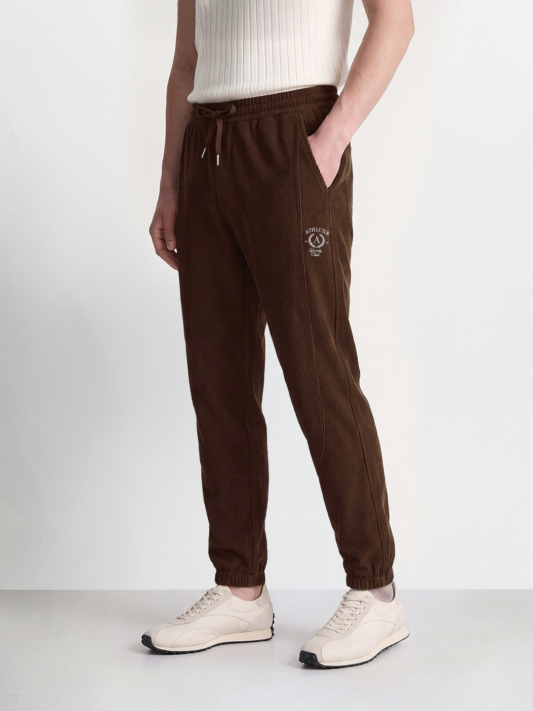 Men's Brown Relaxed Fit Solid Casual Joggers