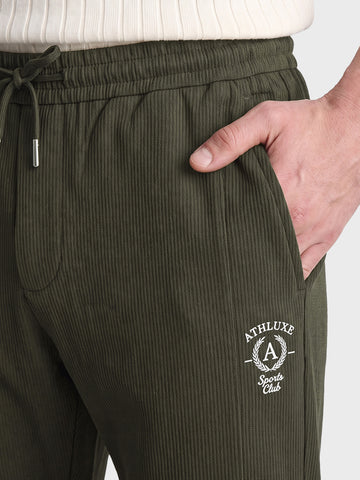 Men's Green Relaxed Fit Solid Casual Joggers
