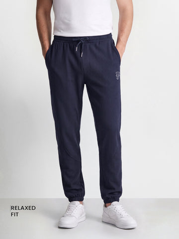 Men's Blue Relaxed Fit Solid Casual Joggers