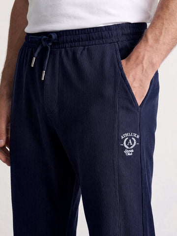 Men's Blue Relaxed Fit Solid Casual Joggers