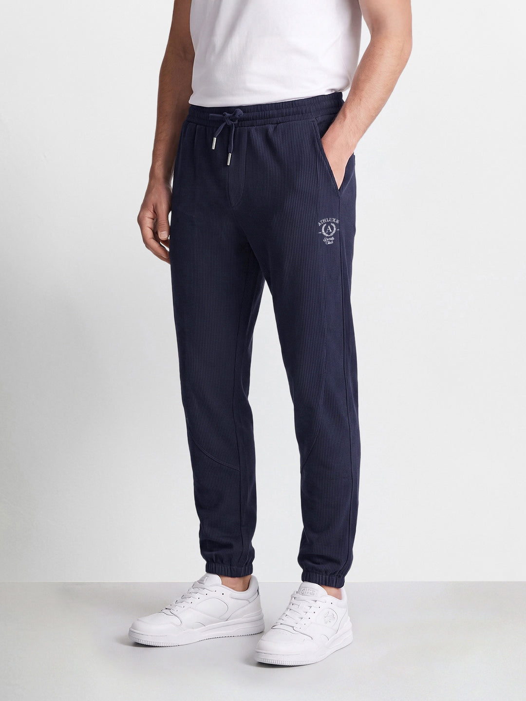 Men's Blue Relaxed Fit Solid Casual Joggers