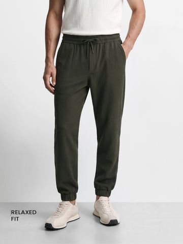 Men's Olive Relaxed Fit Solid Casual Joggers