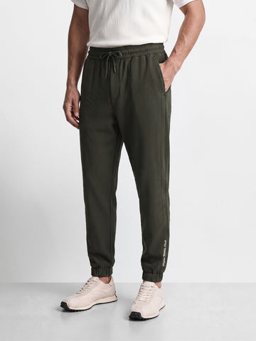 Men's Olive Relaxed Fit Solid Casual Joggers