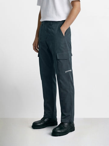 Men's Grey Relaxed Fit Solid Utility Cargo