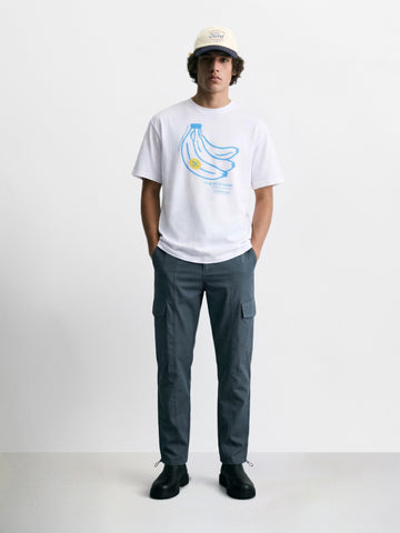 Men's Grey Relaxed Fit Solid Utility Cargo