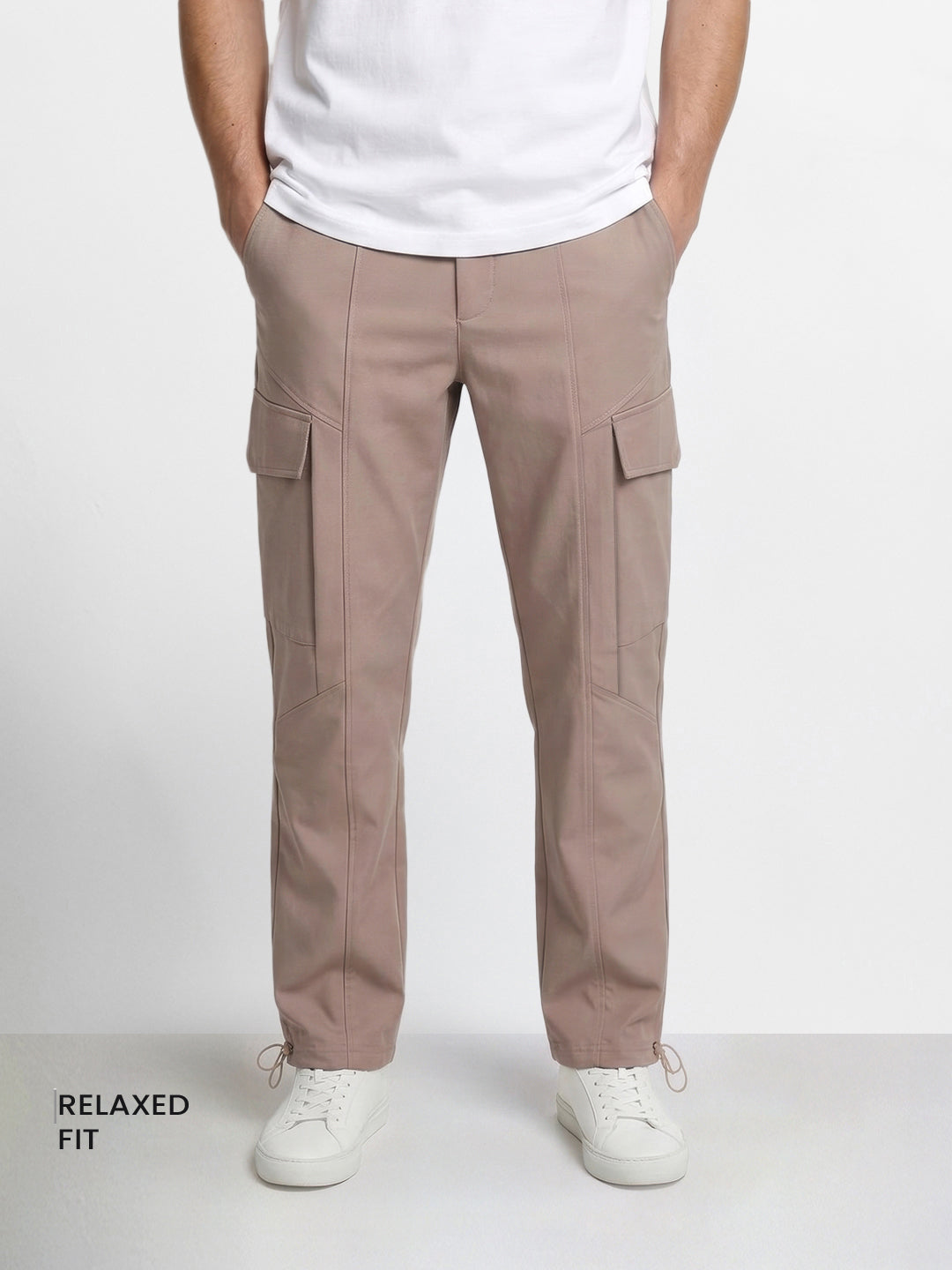Men's Brown Relaxed Fit Solid Utility Cargo