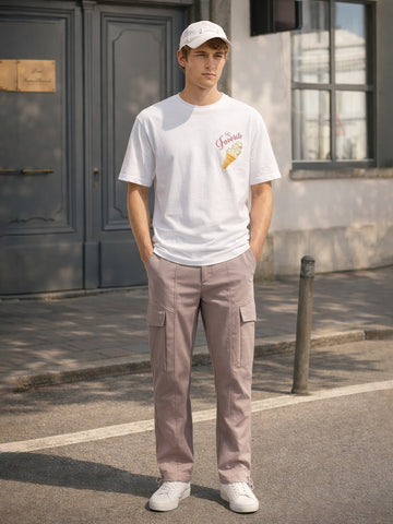 Men's Brown Relaxed Fit Solid Utility Cargo