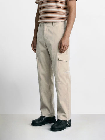 Men's Beige Relaxed Fit Solid Utility Cargo