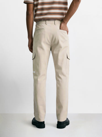 Men's Beige Relaxed Fit Solid Utility Cargo