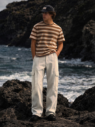 Men's Beige Relaxed Fit Solid Utility Cargo
