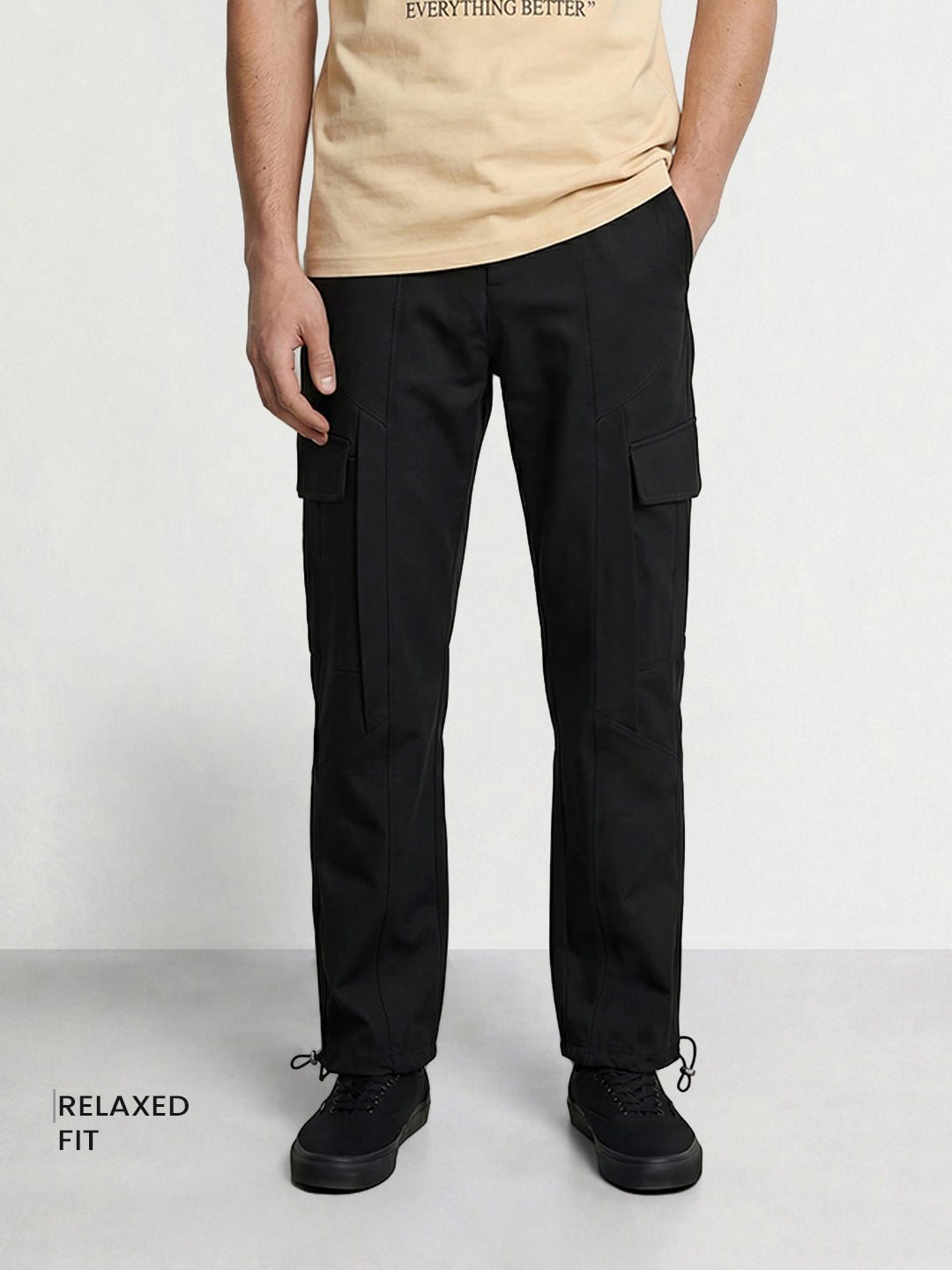 Men's Black Relaxed Fit Solid Utility Cargo