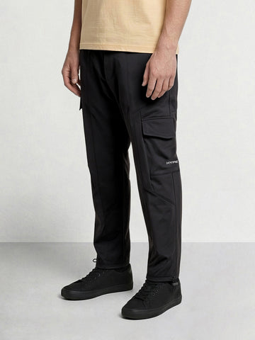 Men's Black Relaxed Fit Solid Utility Cargo