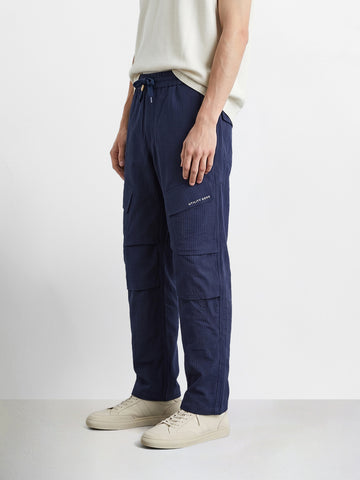 Men's Blue Relaxed Fit Solid Utility Cargo