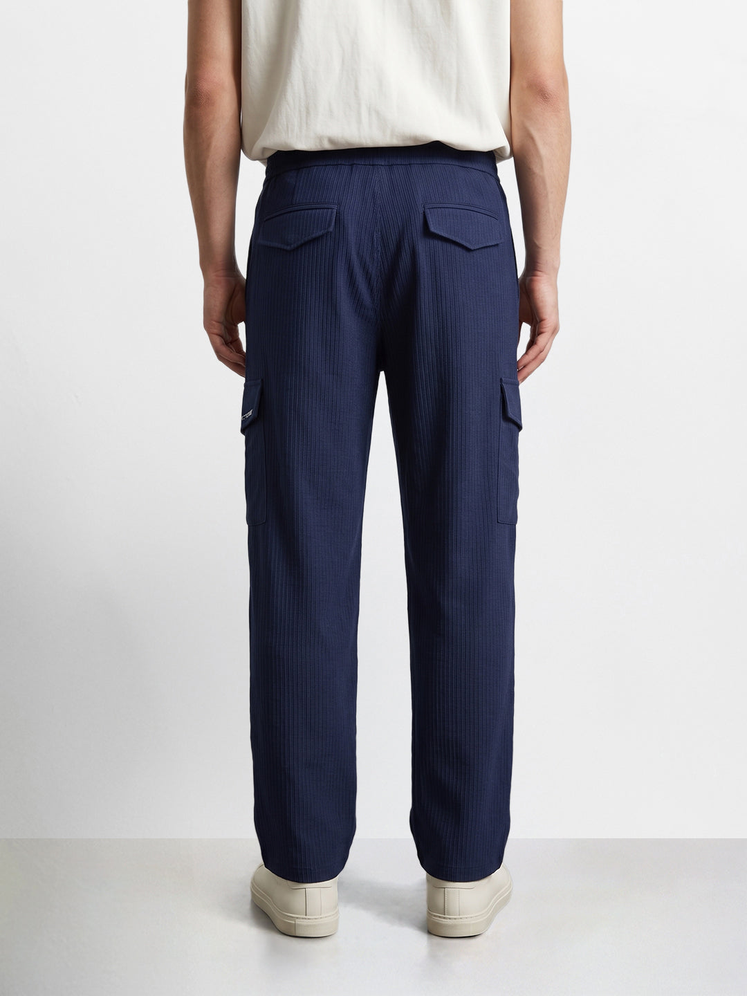 Men's Navy Blue Relaxed Fit Solid Utility Cargo