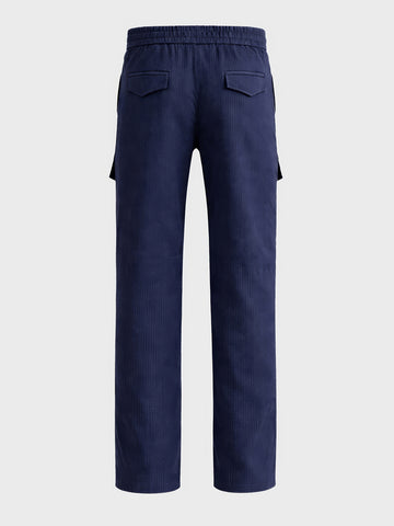 Men's Blue Relaxed Fit Solid Utility Cargo