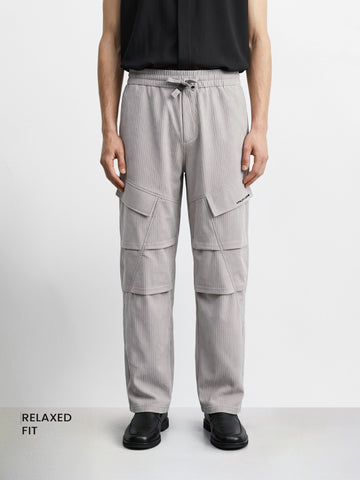 Men's Grey Relaxed Fit Solid Utility Cargo