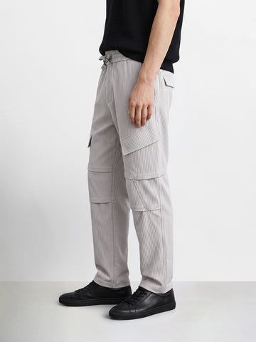 Men's Grey Relaxed Fit Solid Utility Cargo
