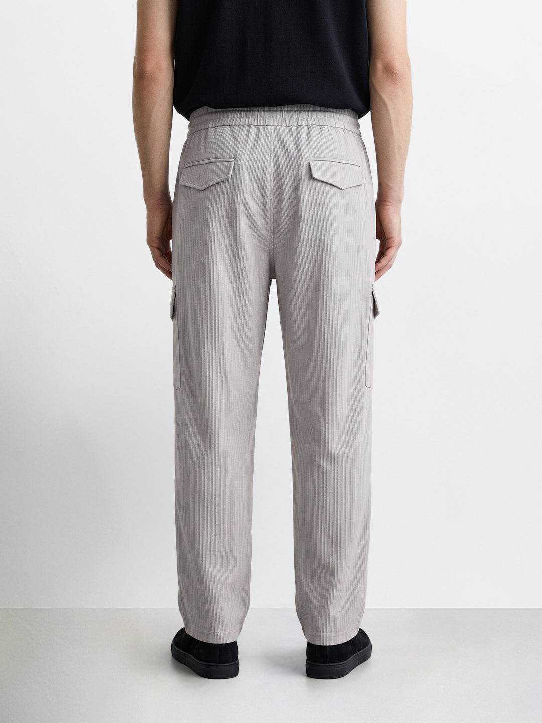 Men's Grey Relaxed Fit Solid Utility Cargo