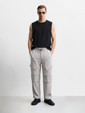 Men's Grey Relaxed Fit Solid Utility Cargo