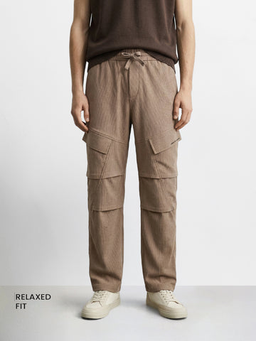 Men's Brown Relaxed Fit Solid Utility Cargo