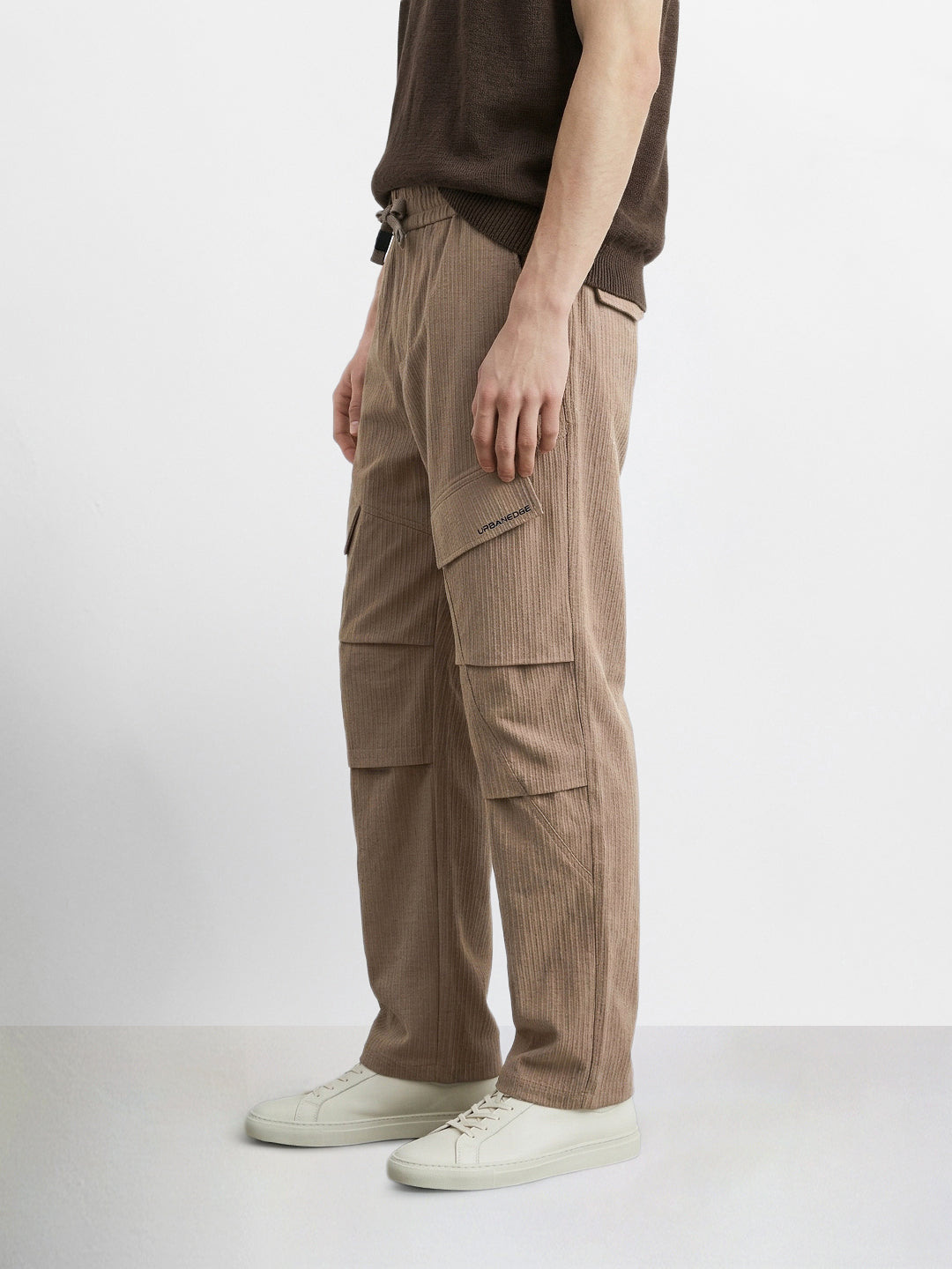 Men's Brown Relaxed Fit Solid Utility Cargo