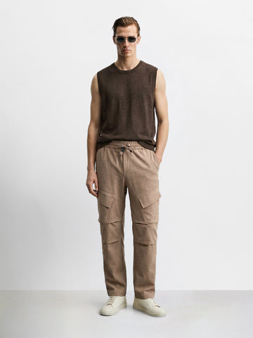 Men's Brown Relaxed Fit Solid Utility Cargo