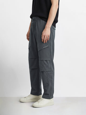 Men's Grey Relaxed Fit Solid Utility Cargo