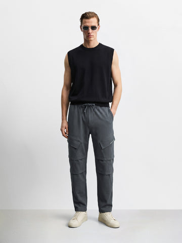 Men's Grey Relaxed Fit Solid Utility Cargo
