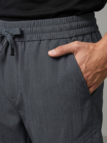Men's Grey Relaxed Fit Solid Utility Cargo