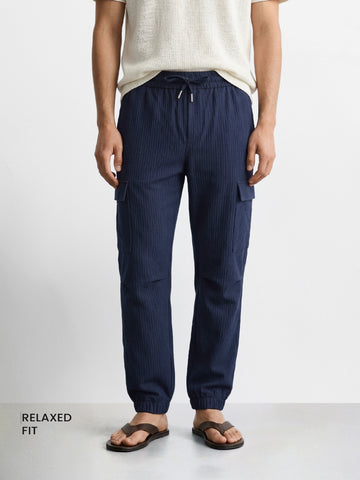 Men's Blue Relaxed Fit Solid Casual Joggers